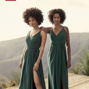 David's Bridal wrap dress in Wisteria